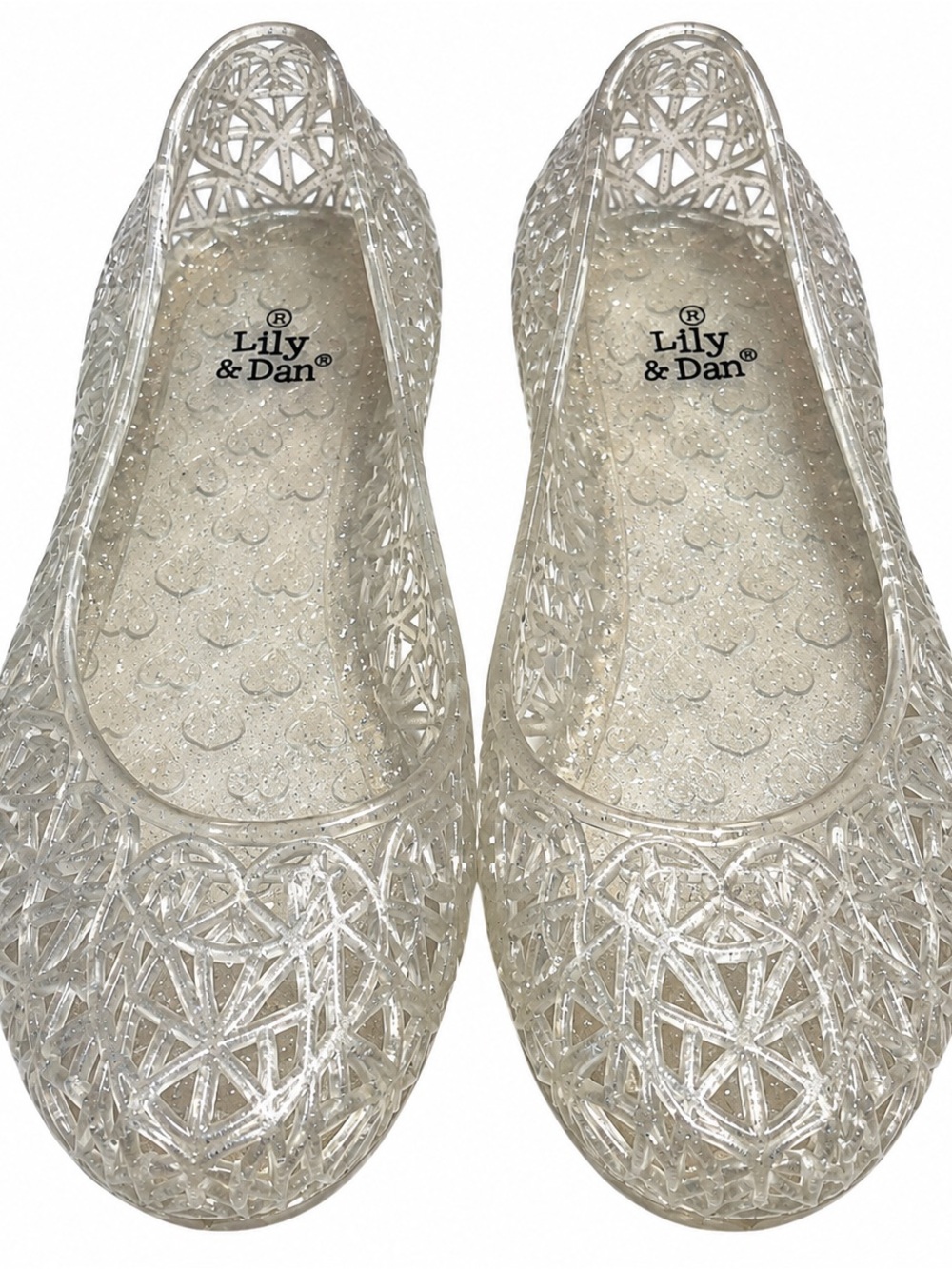 Lily & Dan Kids Clear Glitter Jelly Flats - Sparkling Clear Sandals